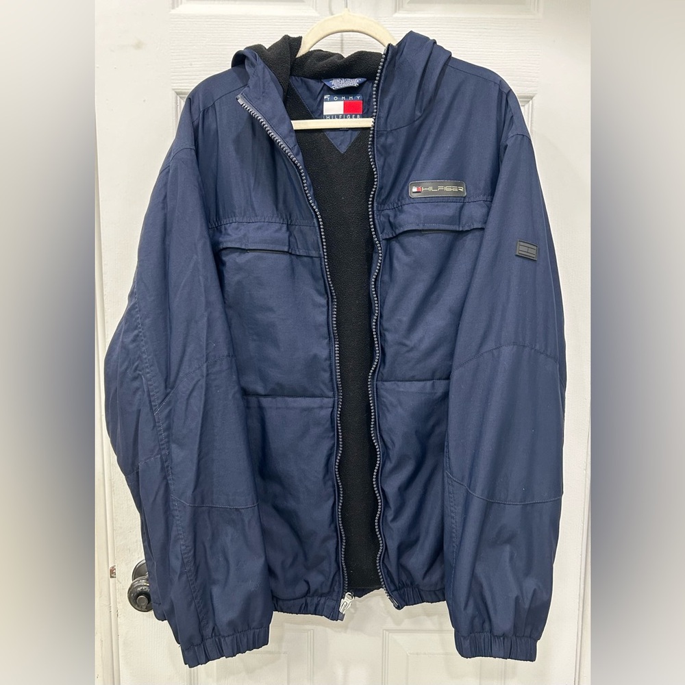 Tommy Hilfiger Navy Blue Fleece Lined Zip Up Hoodie Size L